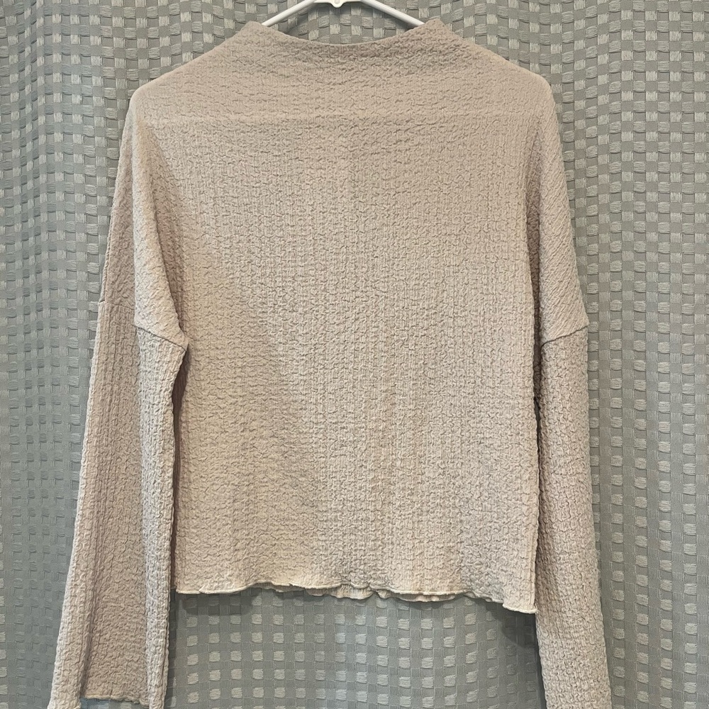 ellos Neutral Textured Long-Sleeve Top in Light Beige